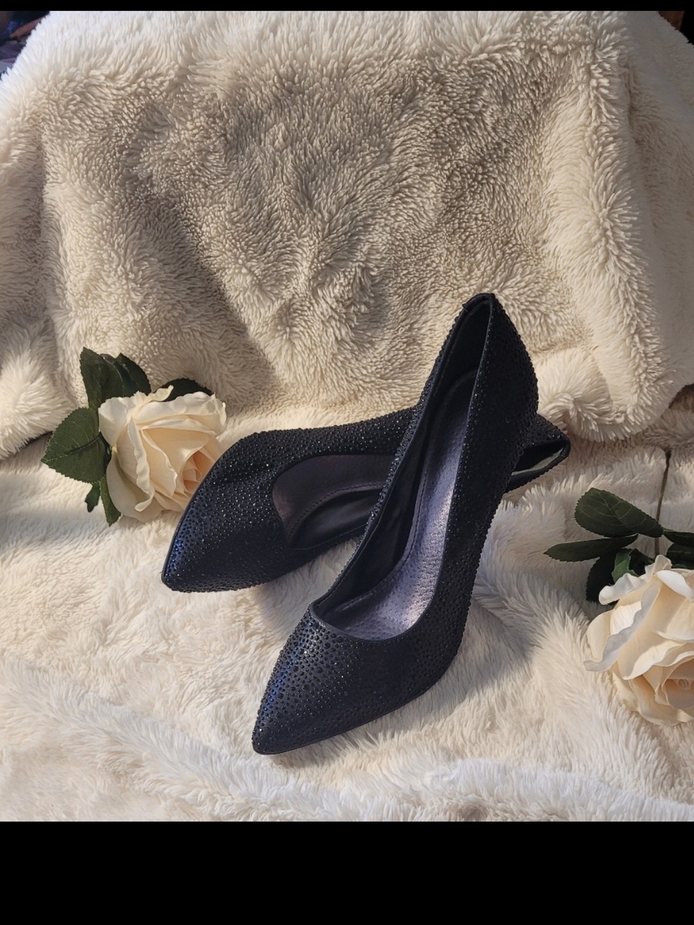 Diba Black Crystal-Embellished Pointed Toe Heels